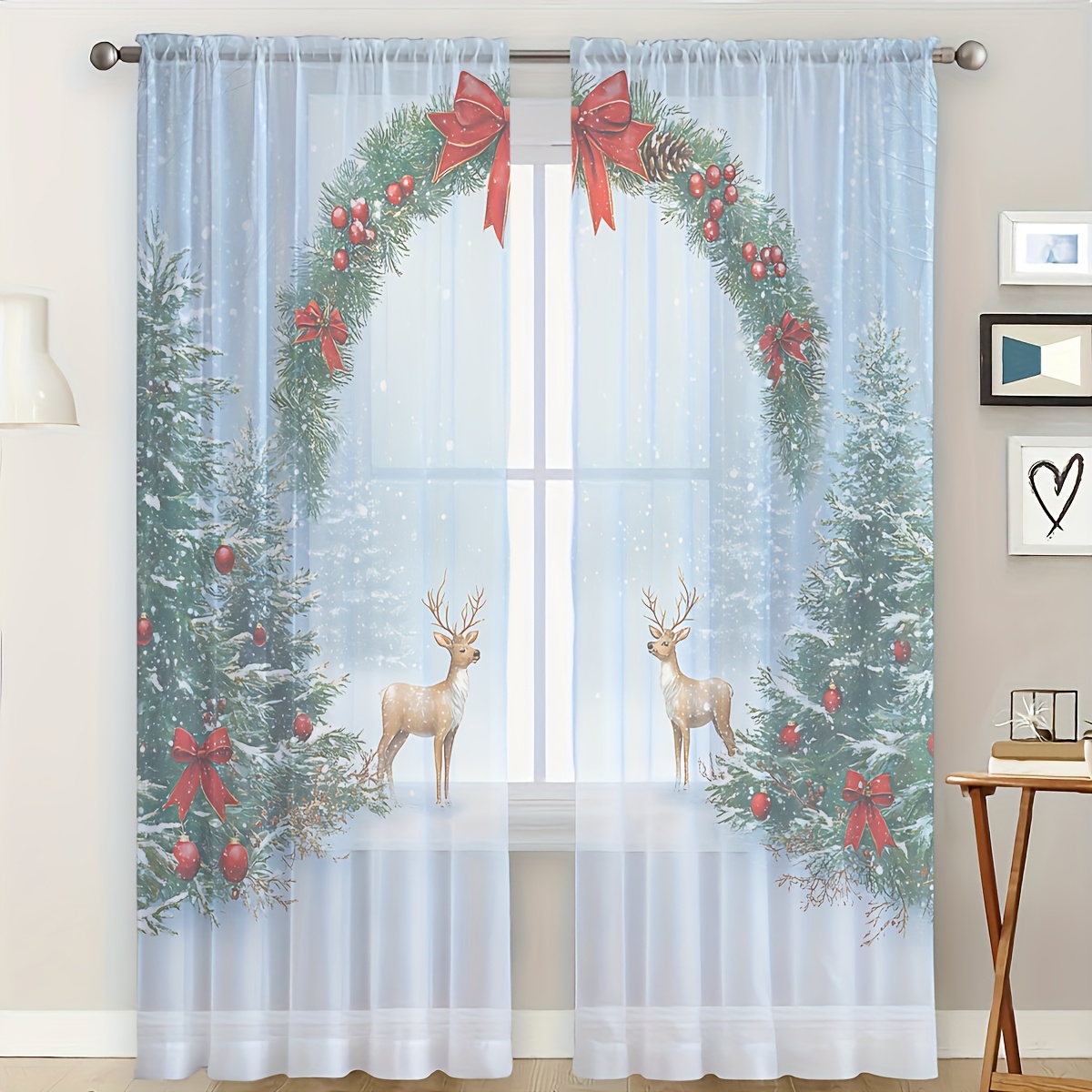 2PCS Christmas Winter Sheer Cu - огляд і ціна Curtain Rods